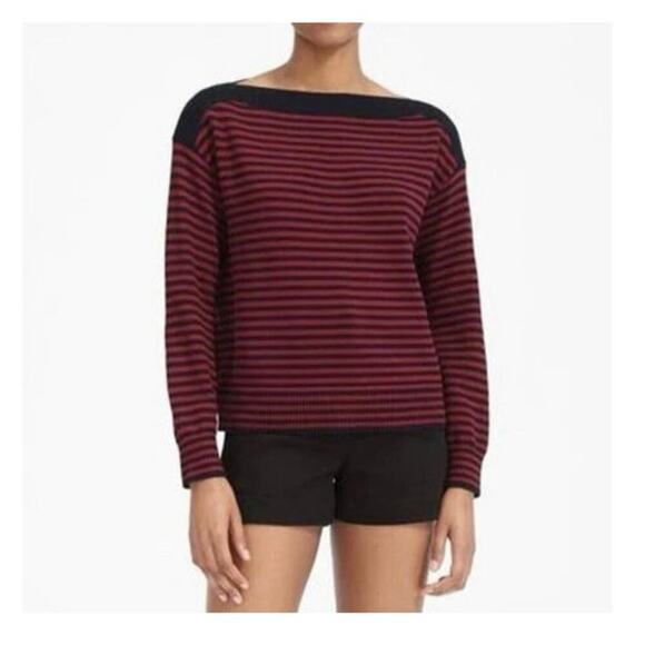 EVERLANE boat neck 100% cotton striped pull over sweater red and navy size small - Picture 1 of 6